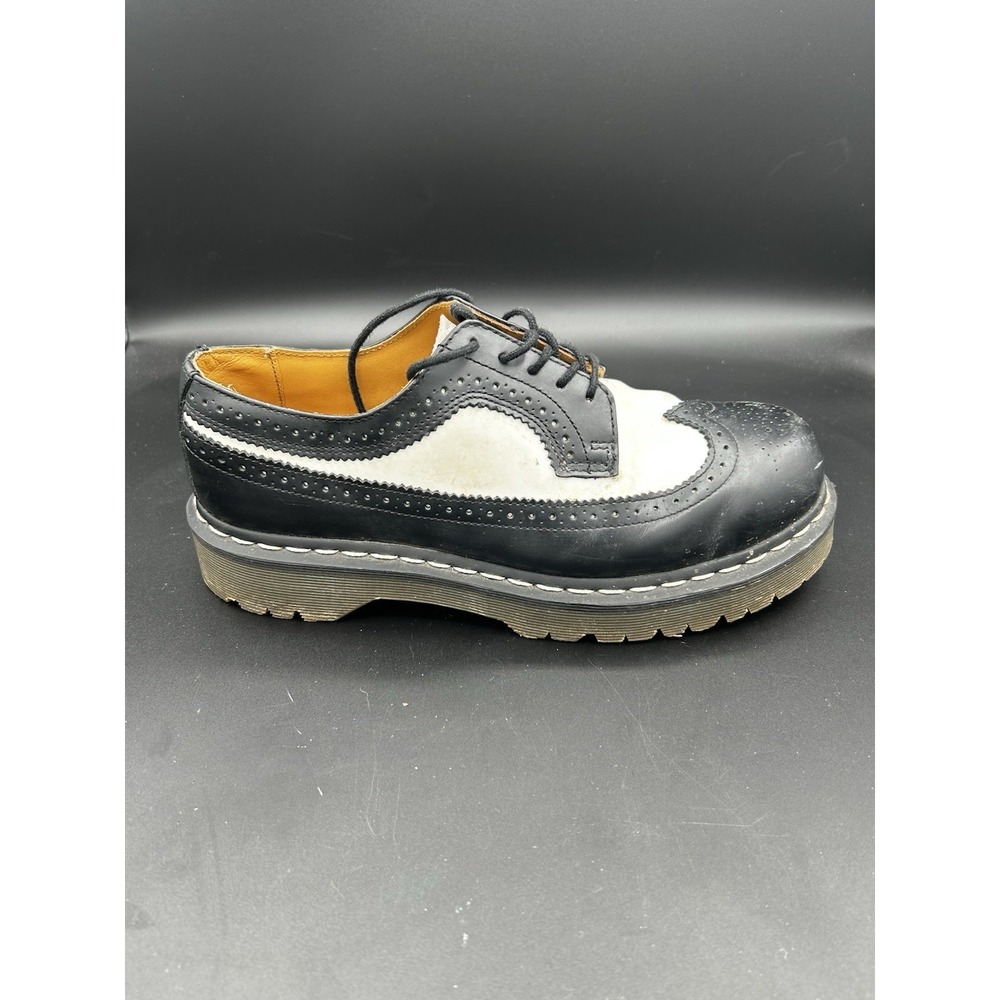 Dr Doc Martens Bex Black White Smooth Leather Brogue Wingtip Lug Platform Sz 9M